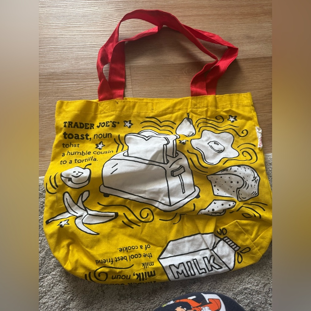 Trader Joe's Yellow Tote Bag with Red Handles